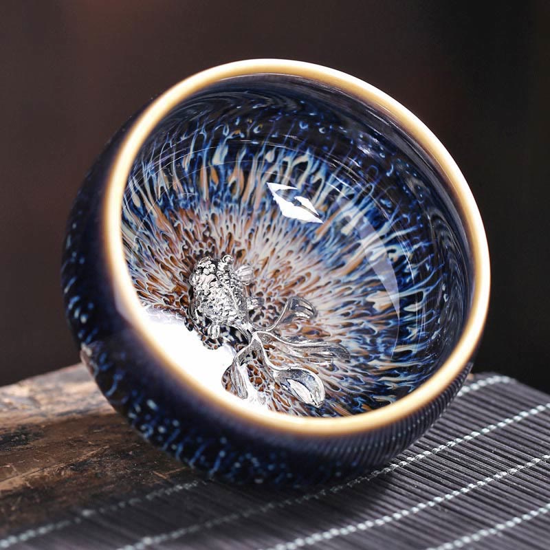 Jian Zhan Ceramic Teacup 70ml with Zodiac and Koi Fish