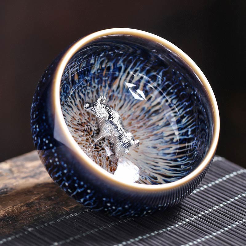 Jian Zhan Ceramic Teacup 70ml with Zodiac and Koi Fish