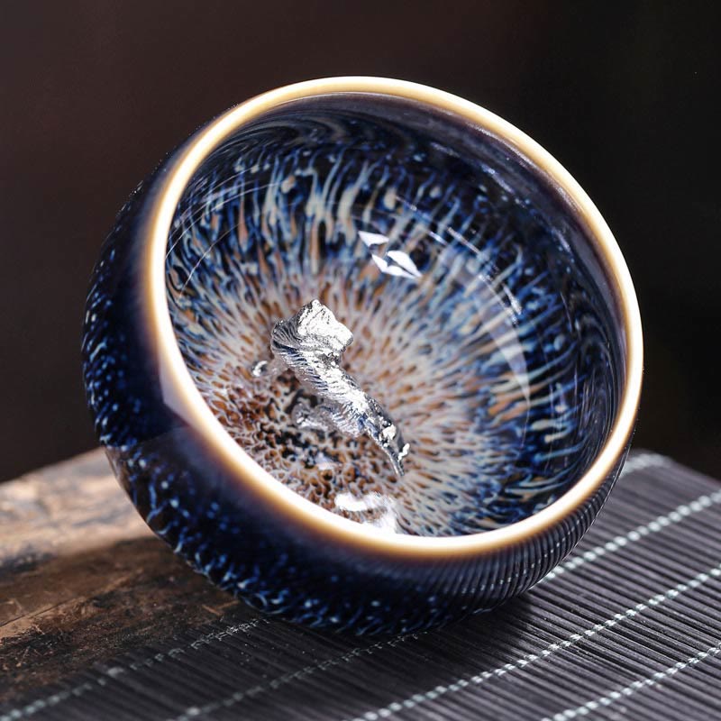 Jian Zhan Ceramic Teacup 70ml with Zodiac and Koi Fish
