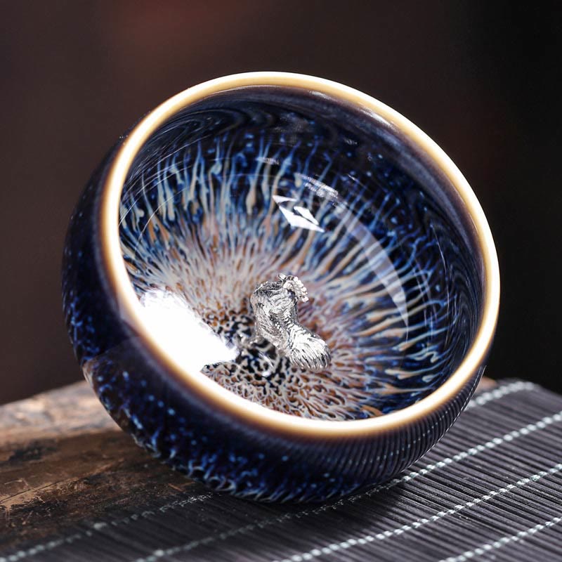 Jian Zhan Ceramic Teacup 70ml with Zodiac and Koi Fish