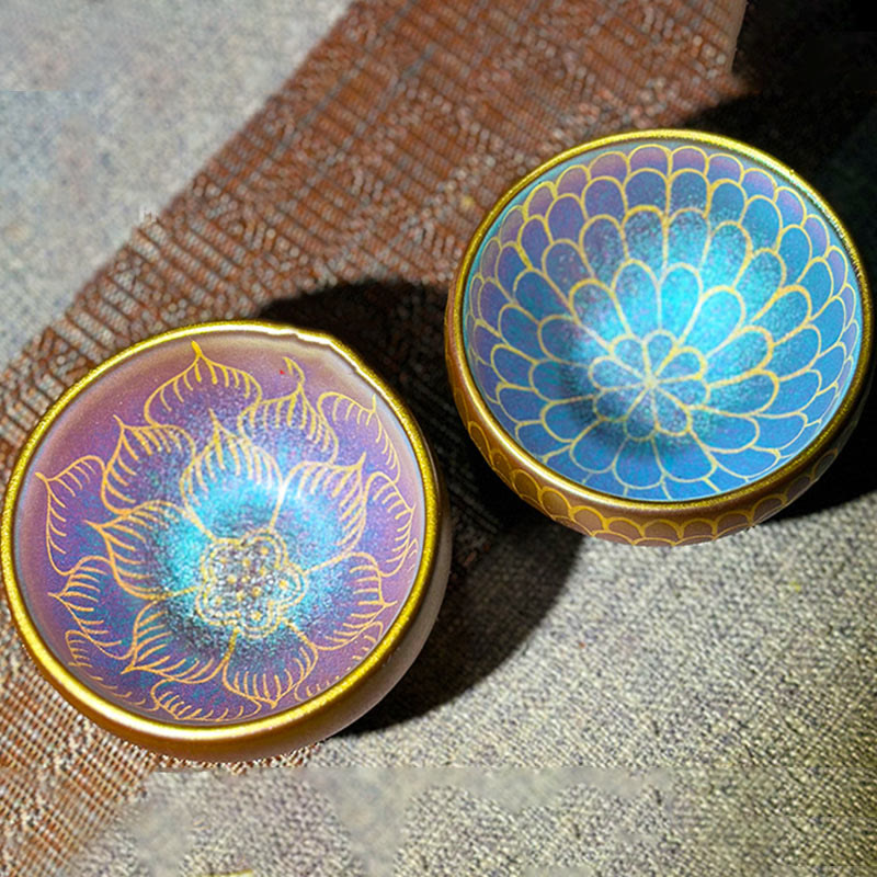 Ceramic Jianzhan Lotus Flower Tea Cup 150ml Zen Decor