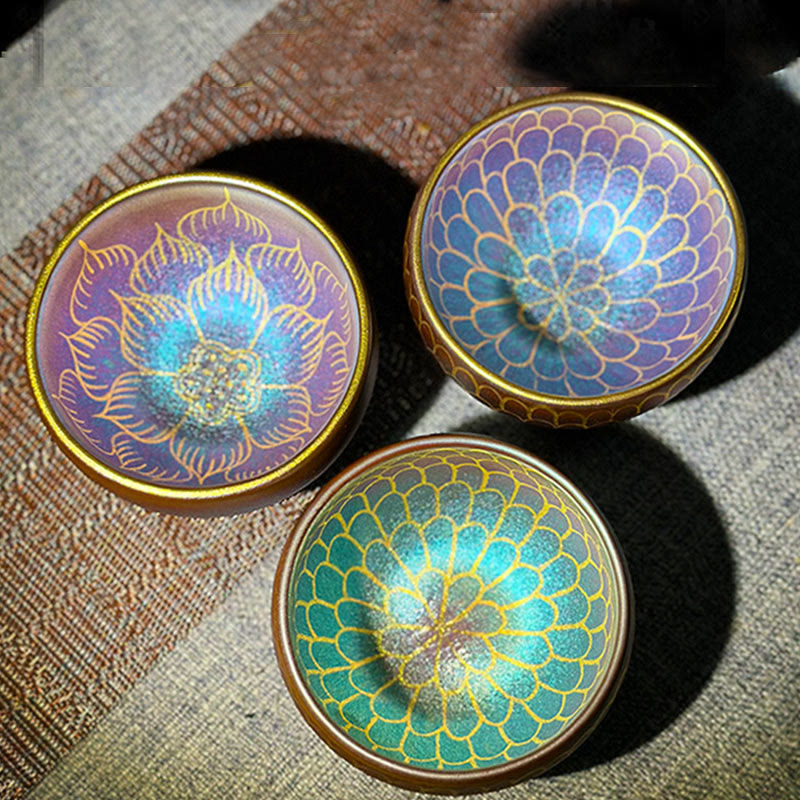 Ceramic Jianzhan Lotus Flower Tea Cup 150ml Zen Decor