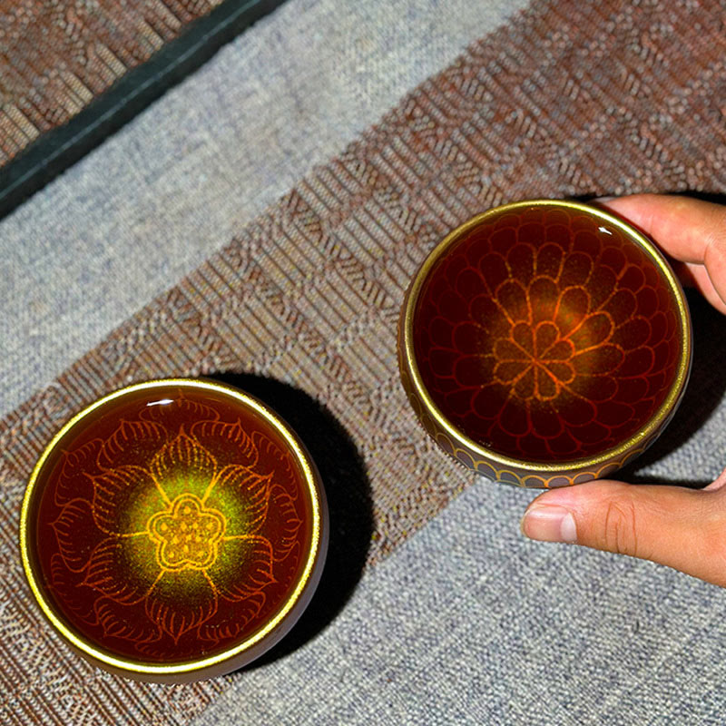 Ceramic Jianzhan Lotus Flower Tea Cup 150ml Zen Decor