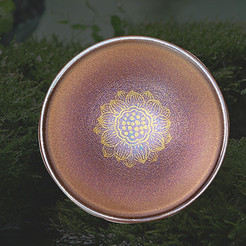 9cm Ceramic Jian Zhan Golden Lotus Flower Tea Cup