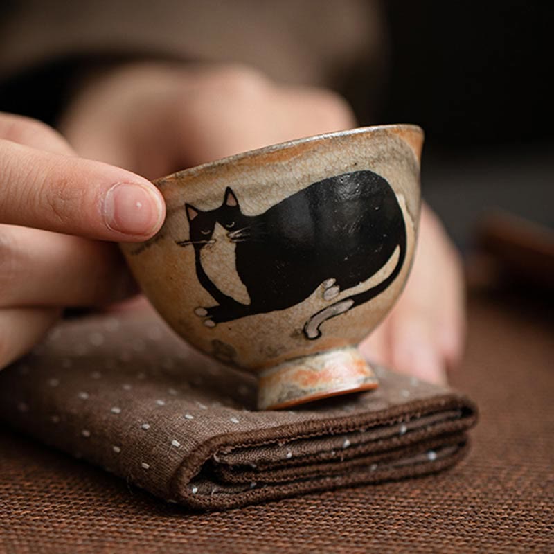 60ml Ceramic Cat Teacup for Zen Decor & Meditation