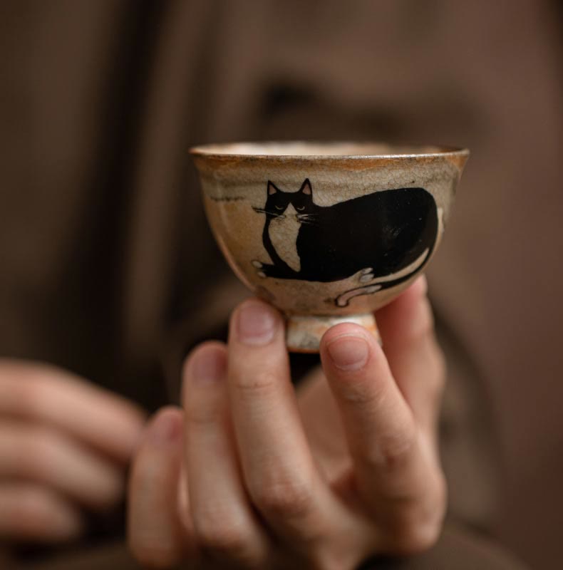 60ml Ceramic Cat Teacup for Zen Decor & Meditation
