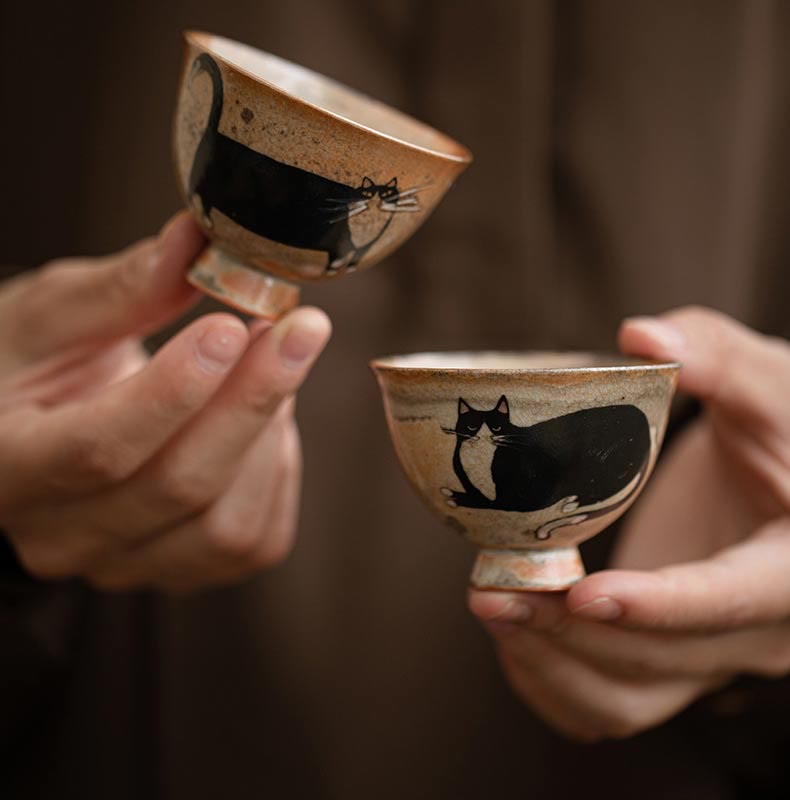60ml Ceramic Cat Teacup for Zen Decor & Meditation
