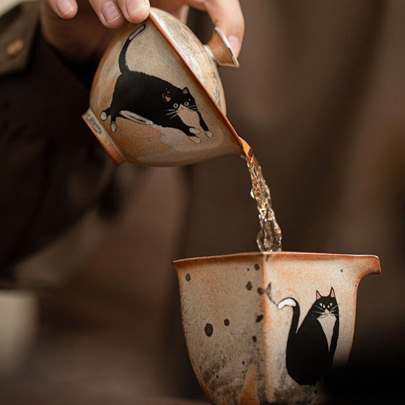 Ceramic Cat Gaiwan Tea Cup with Lid 130ml for Tea Rituals