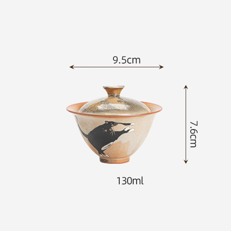 Ceramic Cat Gaiwan Tea Cup with Lid 130ml for Tea Rituals