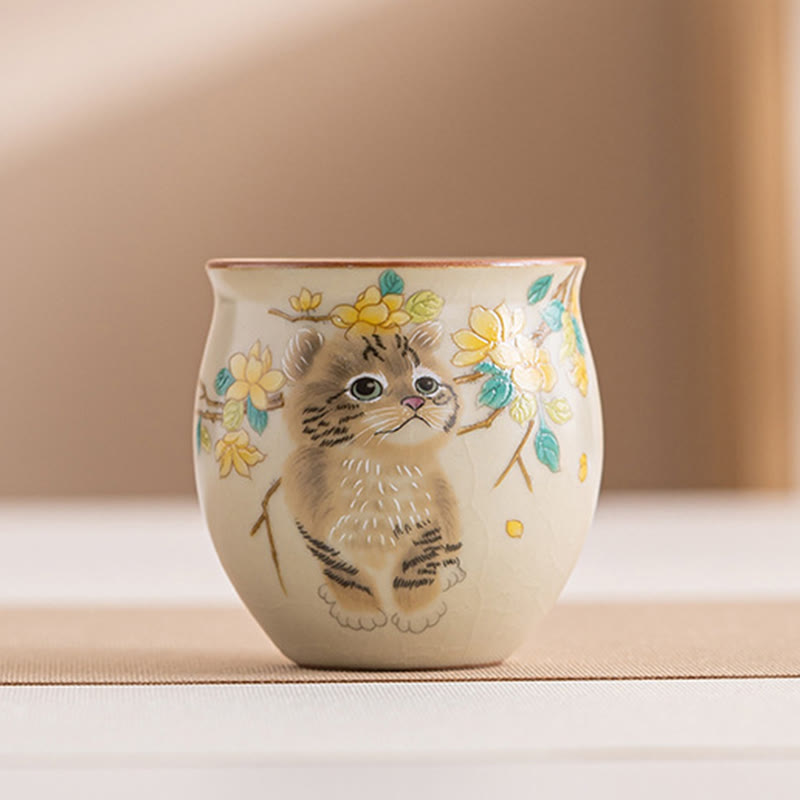Ceramic Cat & Rabbit Kung Fu Tea Cups for Zen Decor