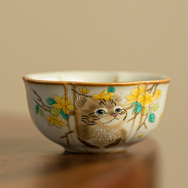 Ceramic Cat & Rabbit Kung Fu Tea Cups for Zen Decor