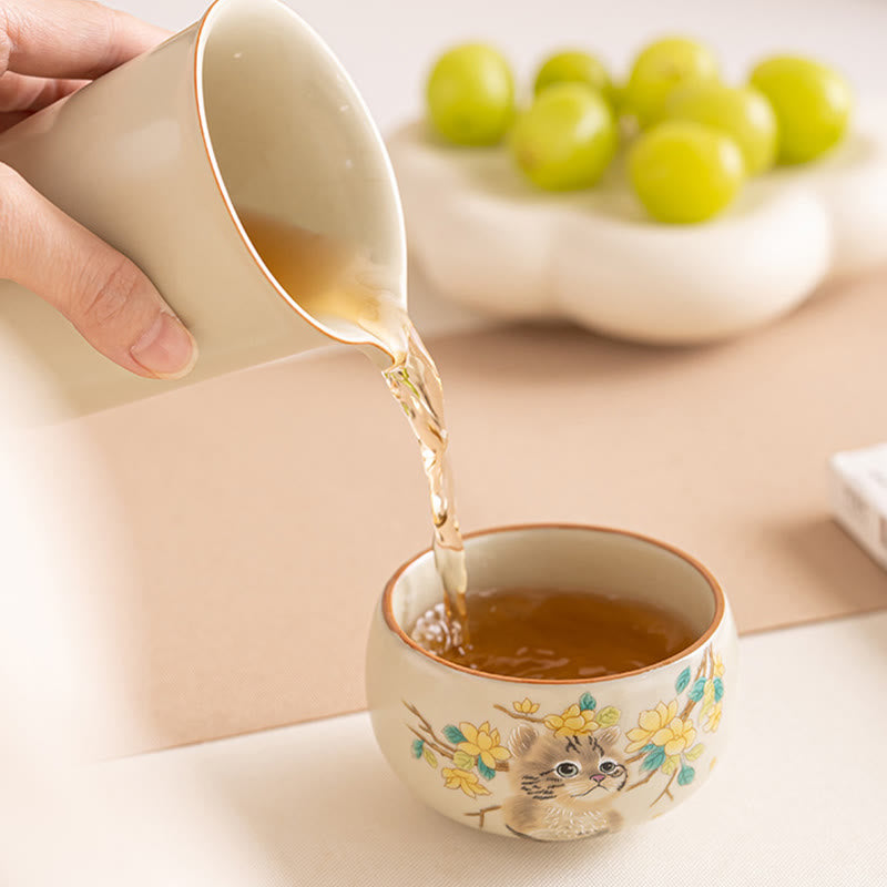 Ceramic Cat & Rabbit Kung Fu Tea Cups for Zen Decor