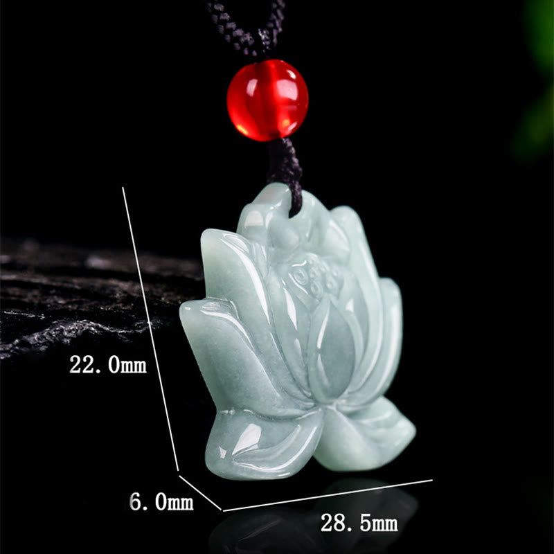 Lotus Carved Jade Prosperity Necklace Pendant 22mm