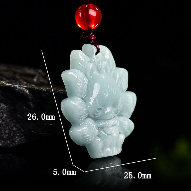 Green Jade Nine Tailed Fox Necklace - Prosperity Symbol