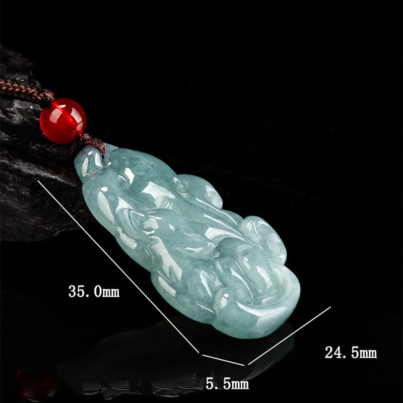 Green Jade Necklace with Nine Tailed Fox Pendant