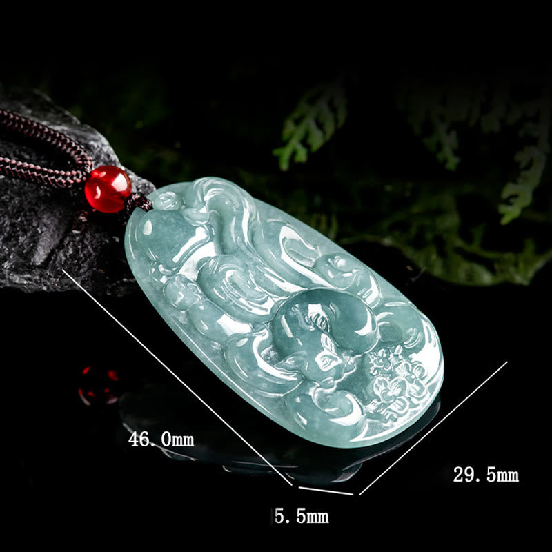Green Jade Nine Tailed Fox Luck Necklace Pendant