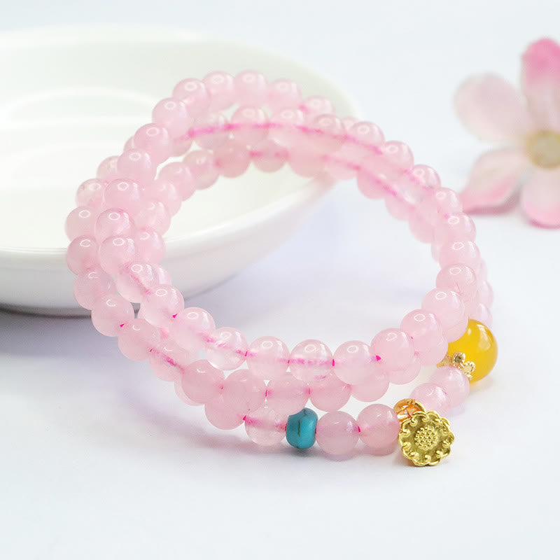 6mm Pink Crystal Lotus Bracelet with Yellow Chalcedony