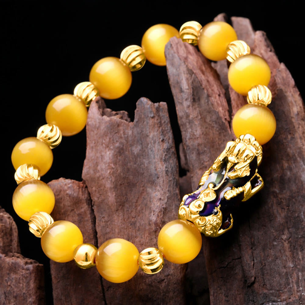 Color Change PiXiu Bracelet with Chrysoberyl Cats Eye
