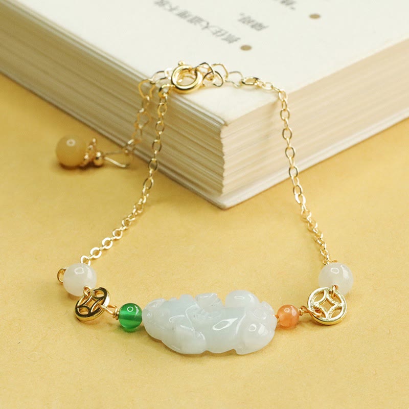 Jade and Copper PiXiu Luck Bracelet with Adjustable 14-20cm Wrist