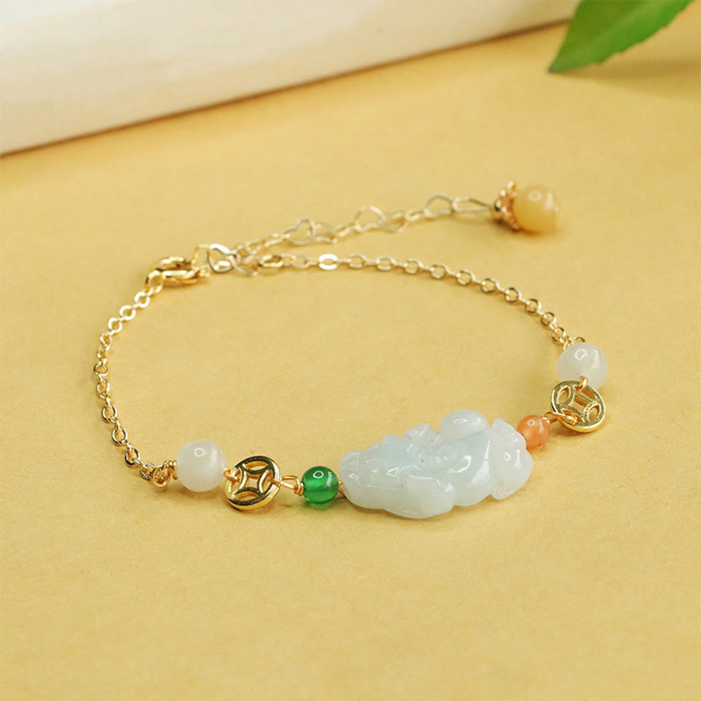 Jade and Copper PiXiu Luck Bracelet with Adjustable 14-20cm Wrist