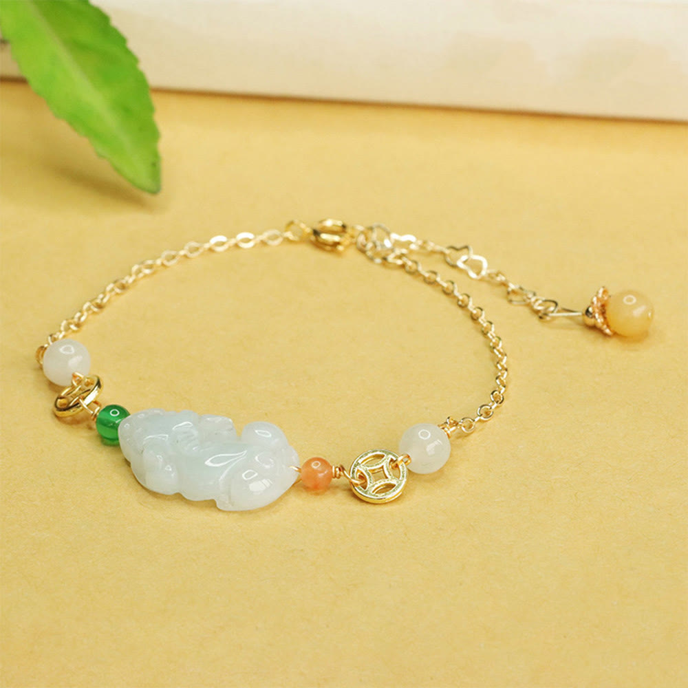 Jade and Copper PiXiu Luck Bracelet with Adjustable 14-20cm Wrist