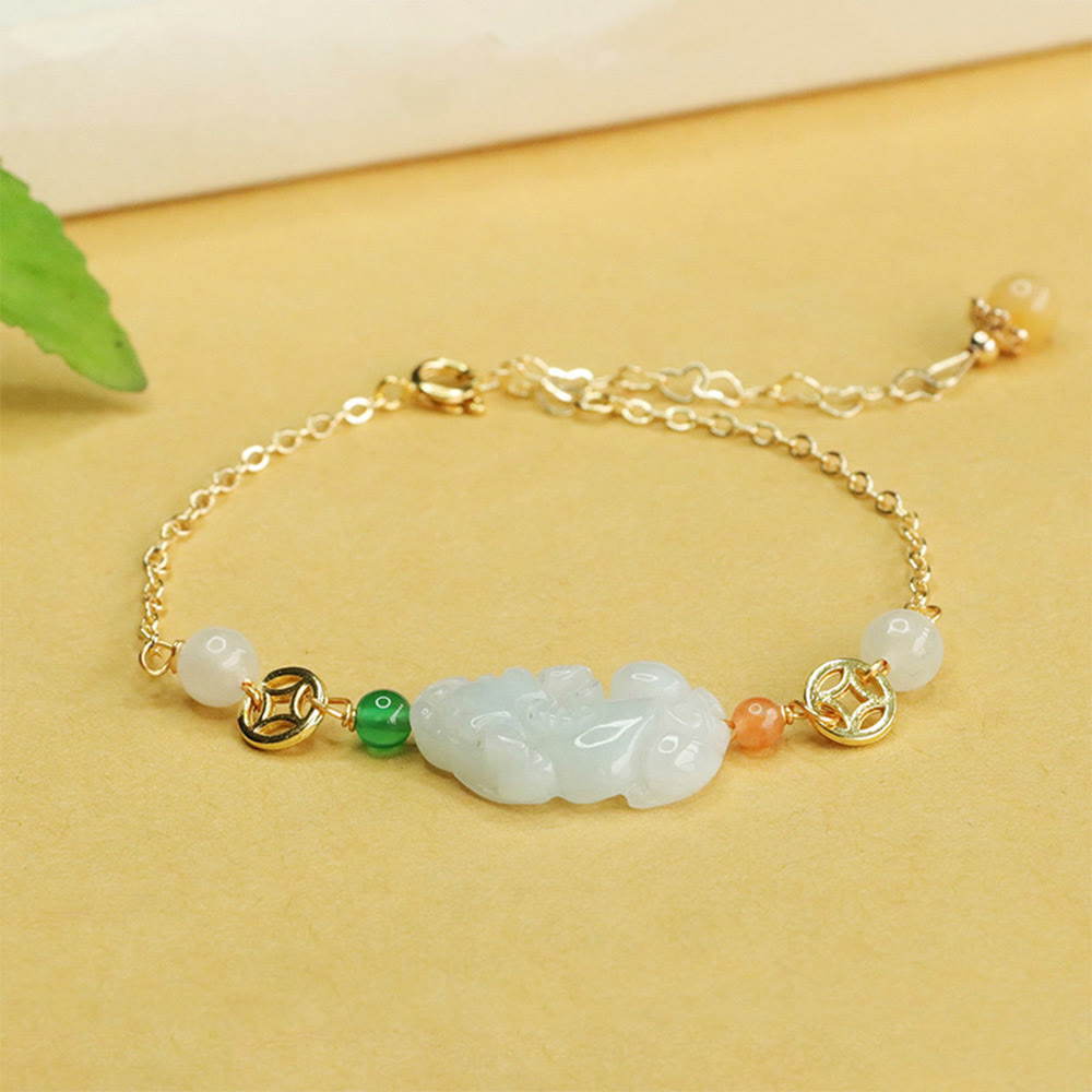 Jade and Copper PiXiu Luck Bracelet with Adjustable 14-20cm Wrist