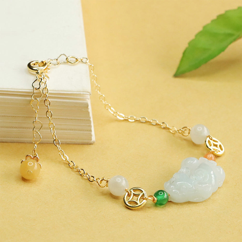 Jade and Copper PiXiu Luck Bracelet with Adjustable 14-20cm Wrist