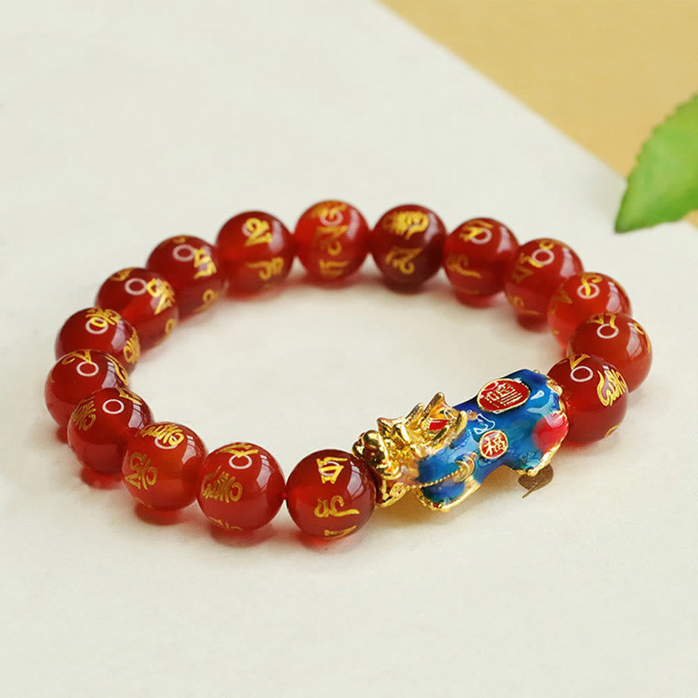 10mm Red Agate Om Mani Padme Hum Pixiu Calm Bracelet