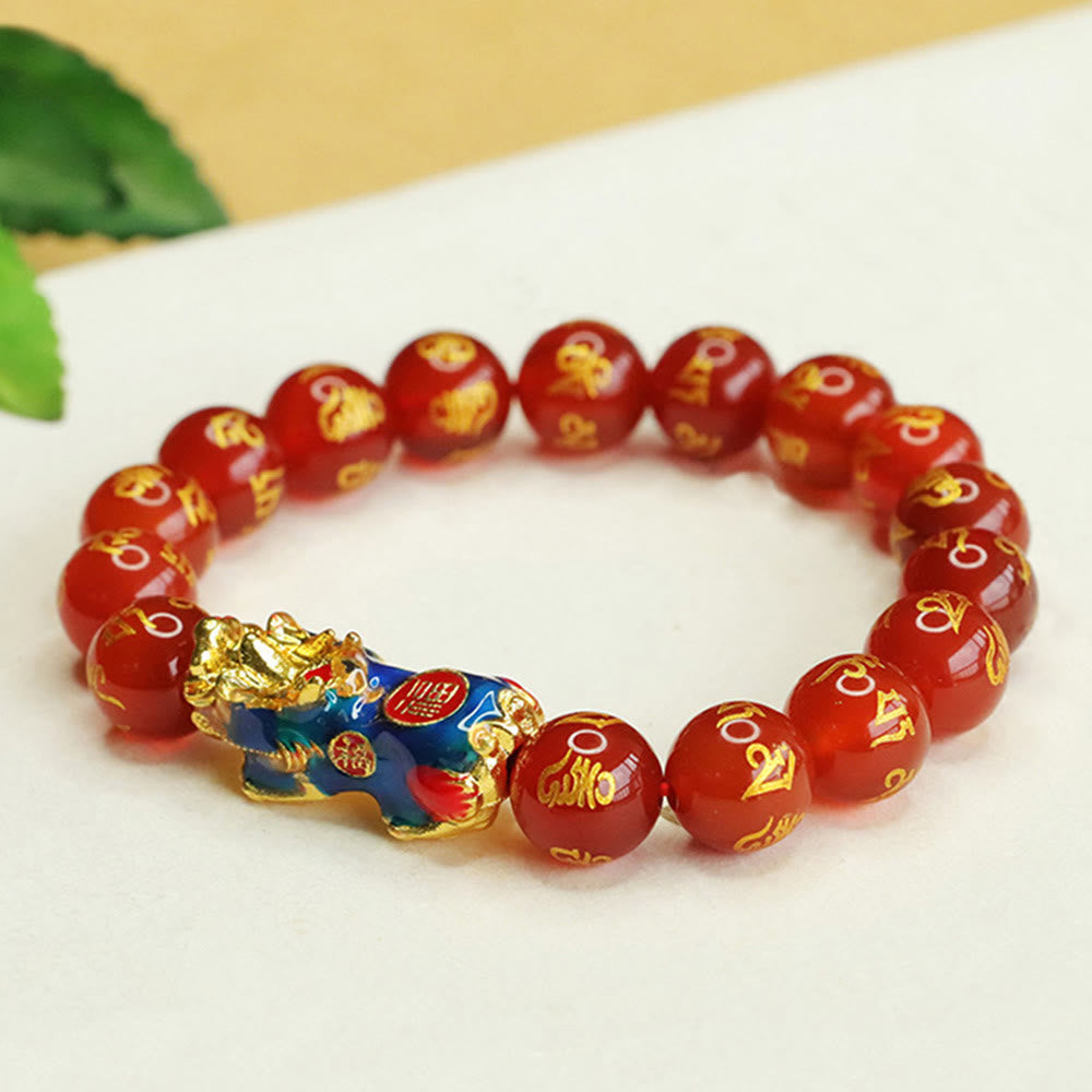 10mm Red Agate Om Mani Padme Hum Pixiu Calm Bracelet