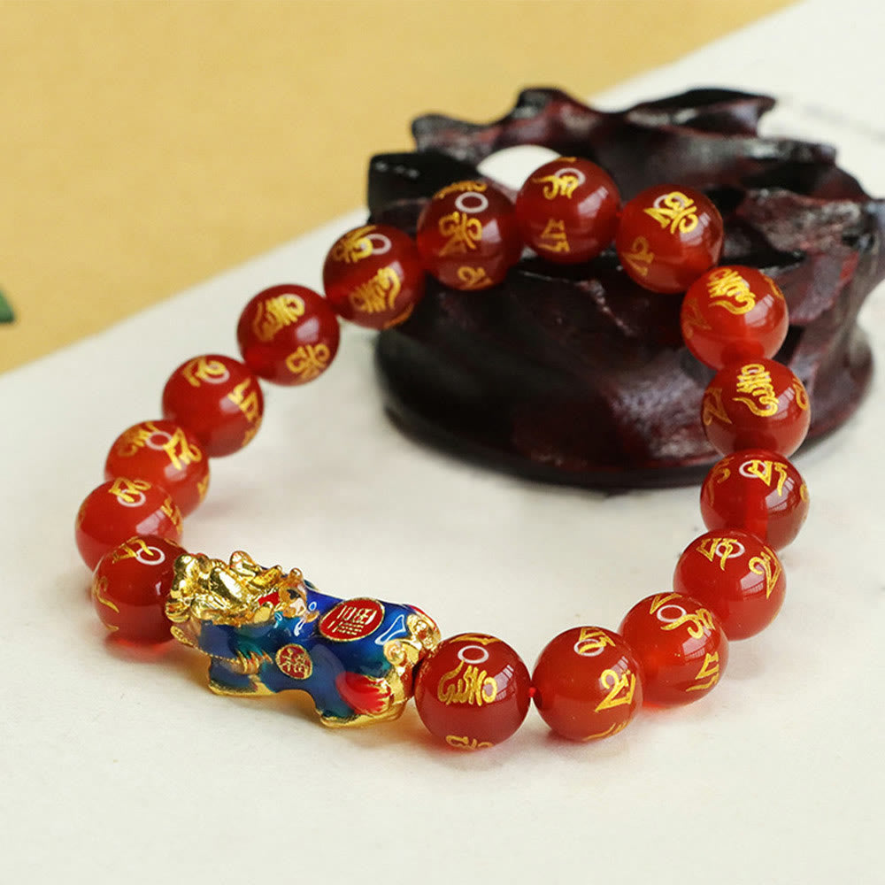 10mm Red Agate Om Mani Padme Hum Pixiu Calm Bracelet