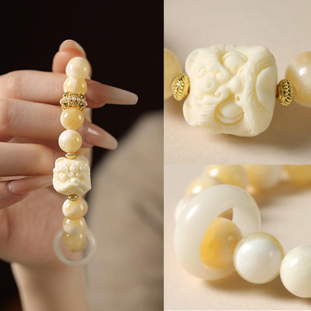 Ivory Fruit Amber Gray Agate Bracelet for Confidence