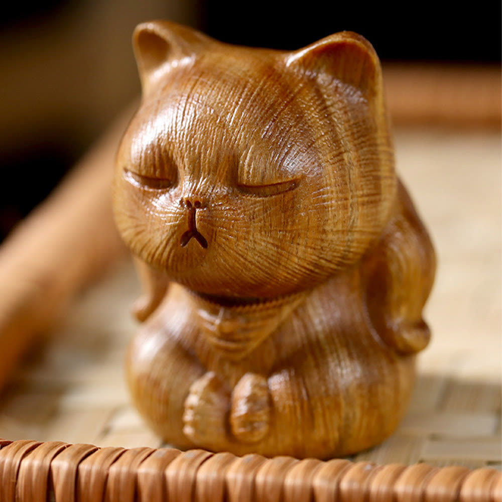 Green Sandalwood Lucky Cat Mini Decoration 5cm Lucky Charm