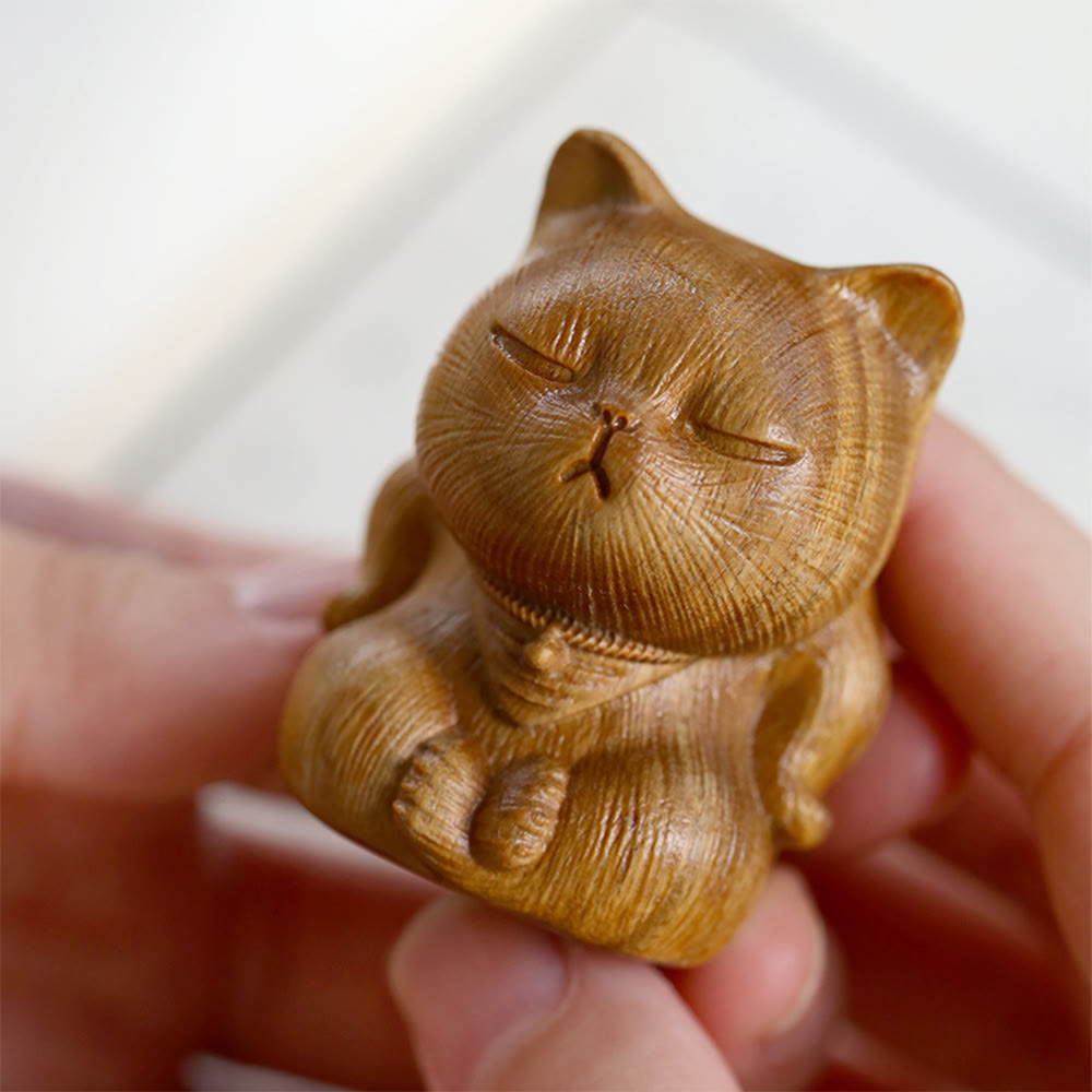 Green Sandalwood Lucky Cat Mini Decoration 5cm Lucky Charm