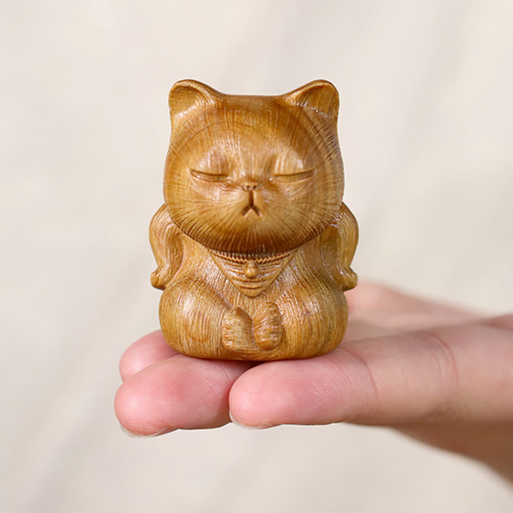 Green Sandalwood Lucky Cat Mini Decoration 5cm Lucky Charm