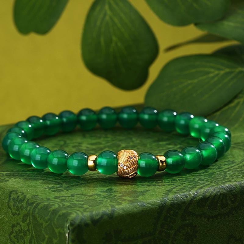 6mm Green Agate Support Bracelet with Sterling Silver Beads