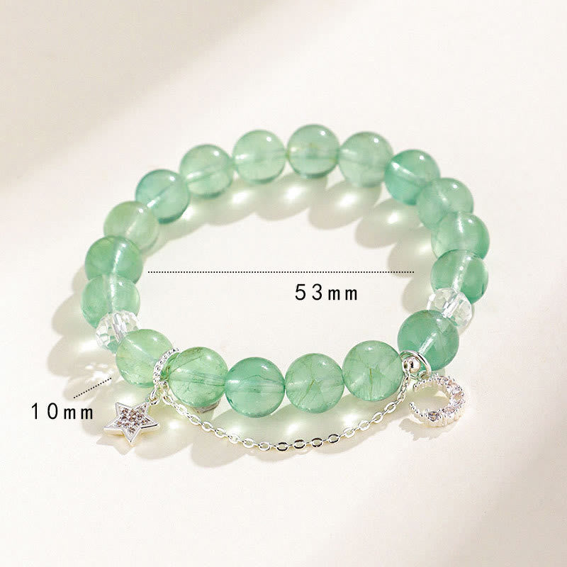 10mm Green Fluorite Bracelet with Moon & Star Charms