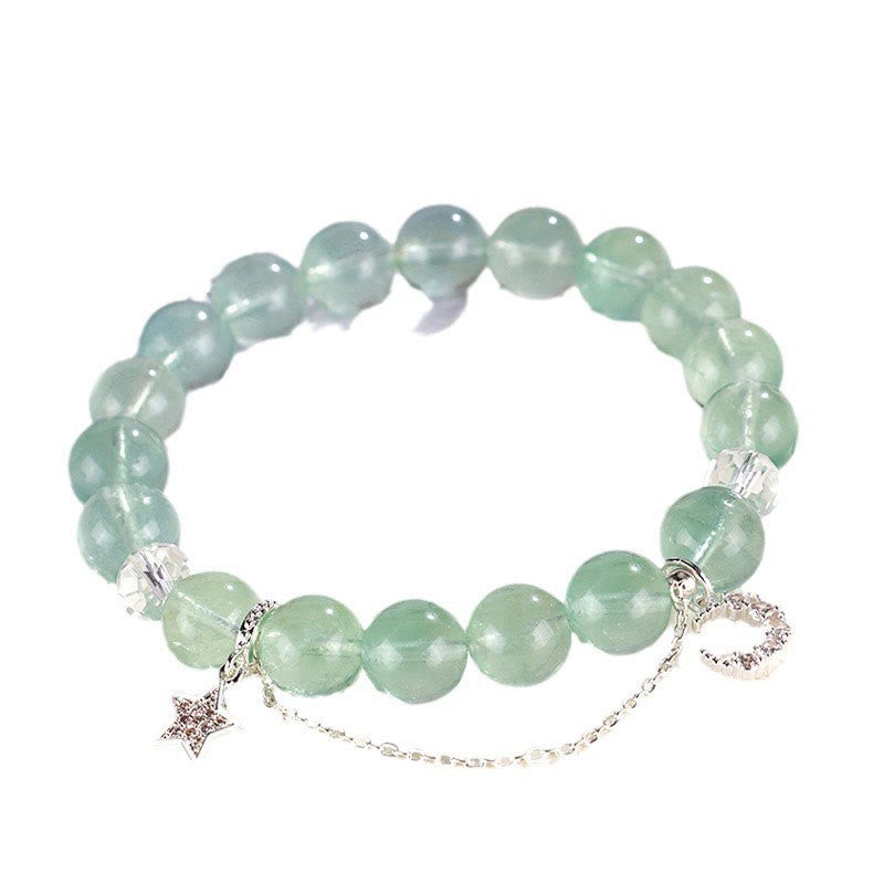 10mm Green Fluorite Bracelet with Moon & Star Charms