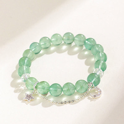 10mm Green Fluorite Bracelet with Moon & Star Charms
