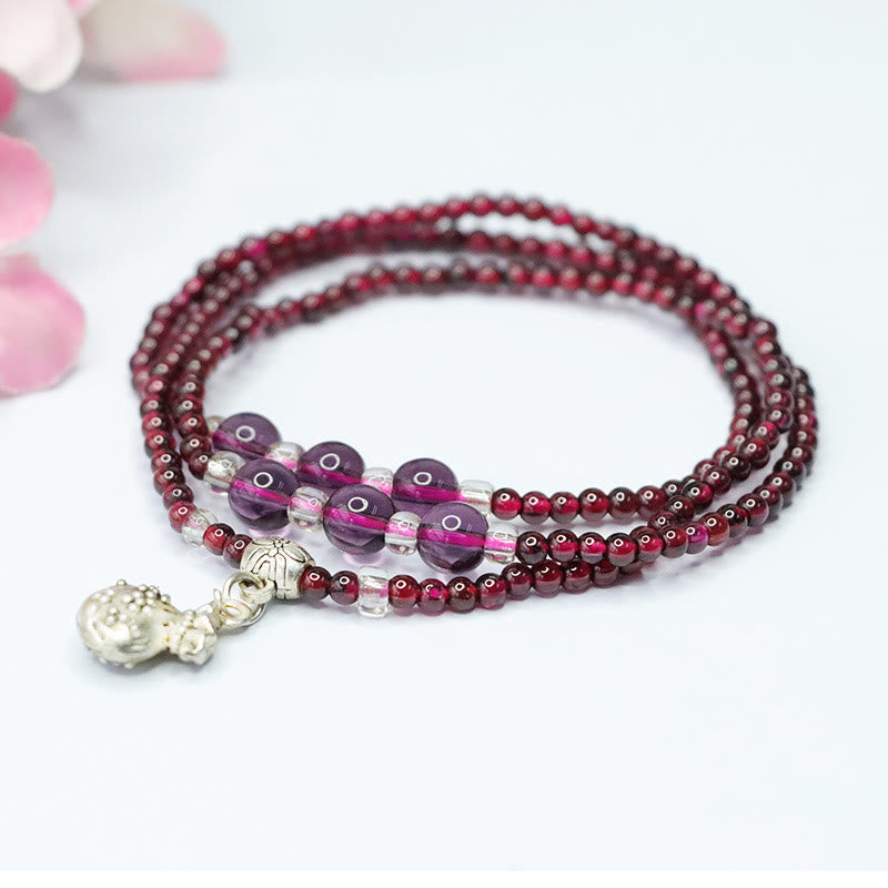 3mm Garnet Bracelet with Elephant Abacus PiXiu Charm