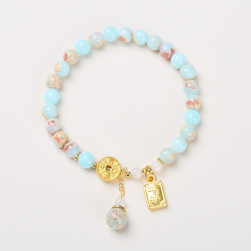 6mm Shoushan Stone Copper Coin Wealth Bracelet
