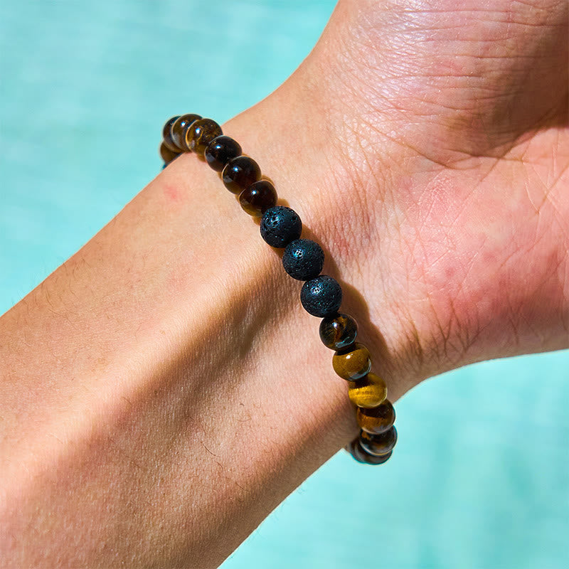 3Pcs Tiger Eye and Lava Rock Bracelet Set for Protection