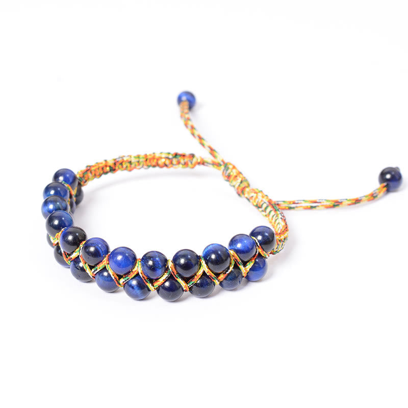 6mm Blue Tiger Eye Double Row Balance Bracelet