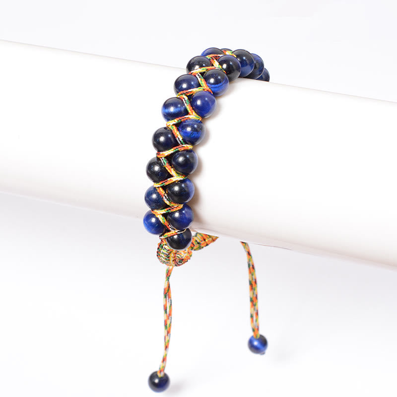 6mm Blue Tiger Eye Double Row Balance Bracelet