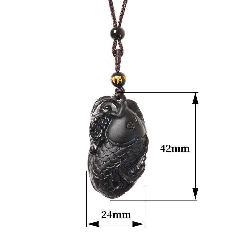 Black Obsidian Necklace Pendant with Amphioxus Symbol