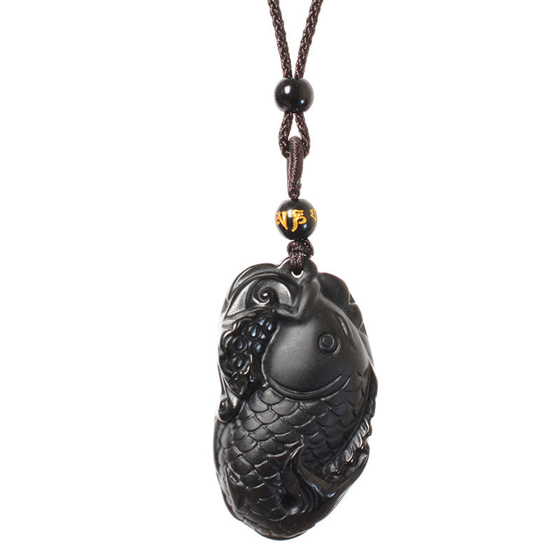 Black Obsidian Necklace Pendant with Amphioxus Symbol