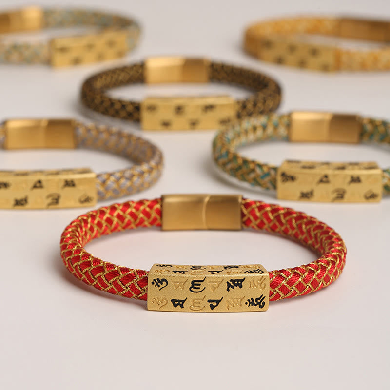 15cm Blue Om Mani Padme Hum Rope Bracelet for Protection and Luck