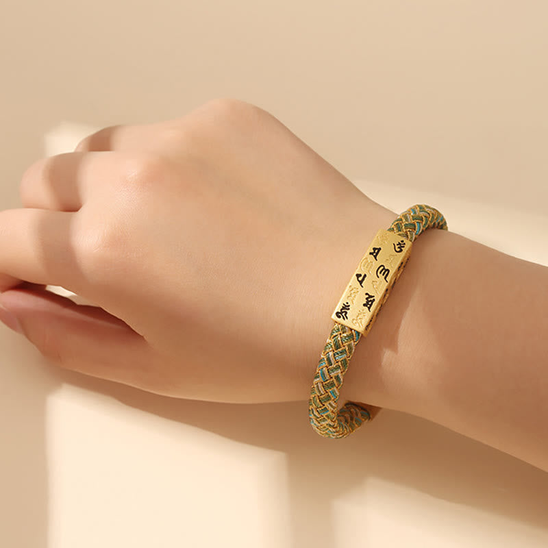 15cm Blue Om Mani Padme Hum Rope Bracelet for Protection and Luck