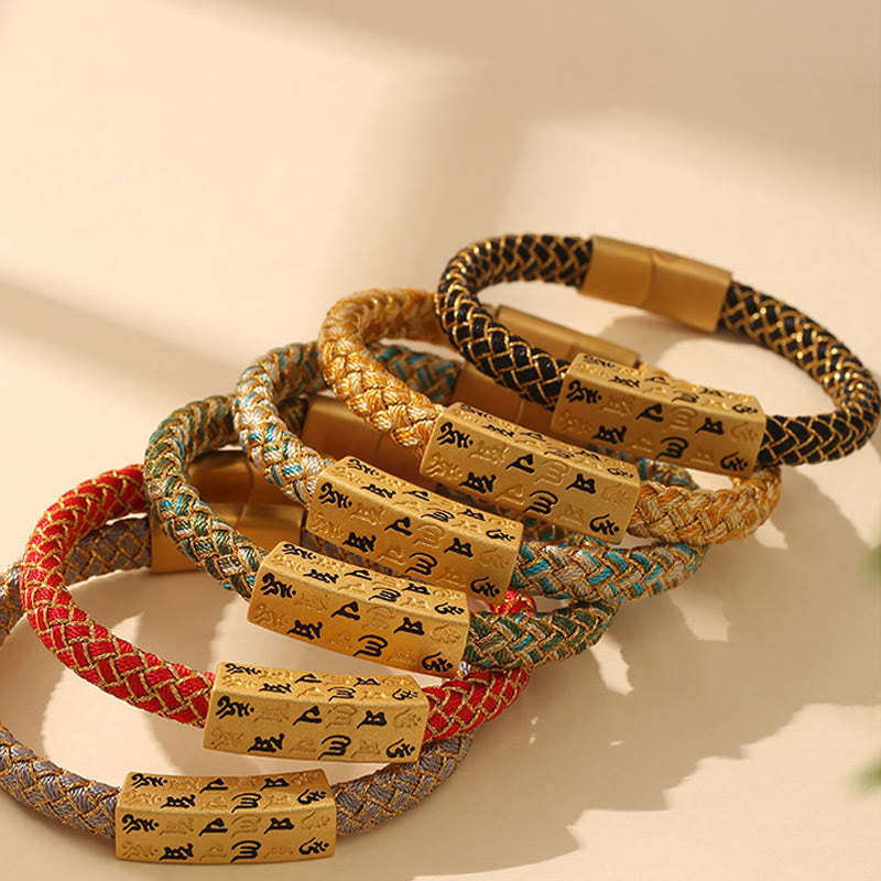 15cm Blue Om Mani Padme Hum Rope Bracelet for Protection and Luck