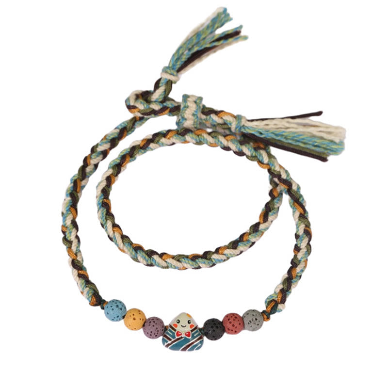 Unisex Lava Rock Fu Character Luck Braided Bracelet