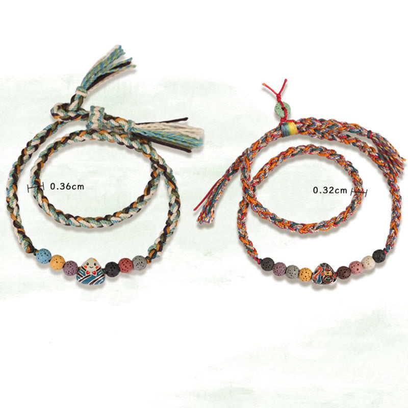 Unisex Lava Rock Fu Character Luck Braided Bracelet